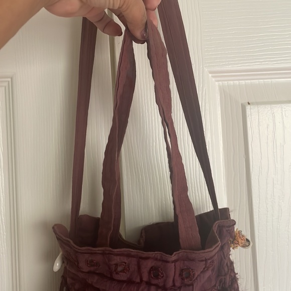 Glass Beaded Detail Burgundy Crossbody Tote * Boho * Hippie * Ethnic * Handmade - Picture 7 of 15